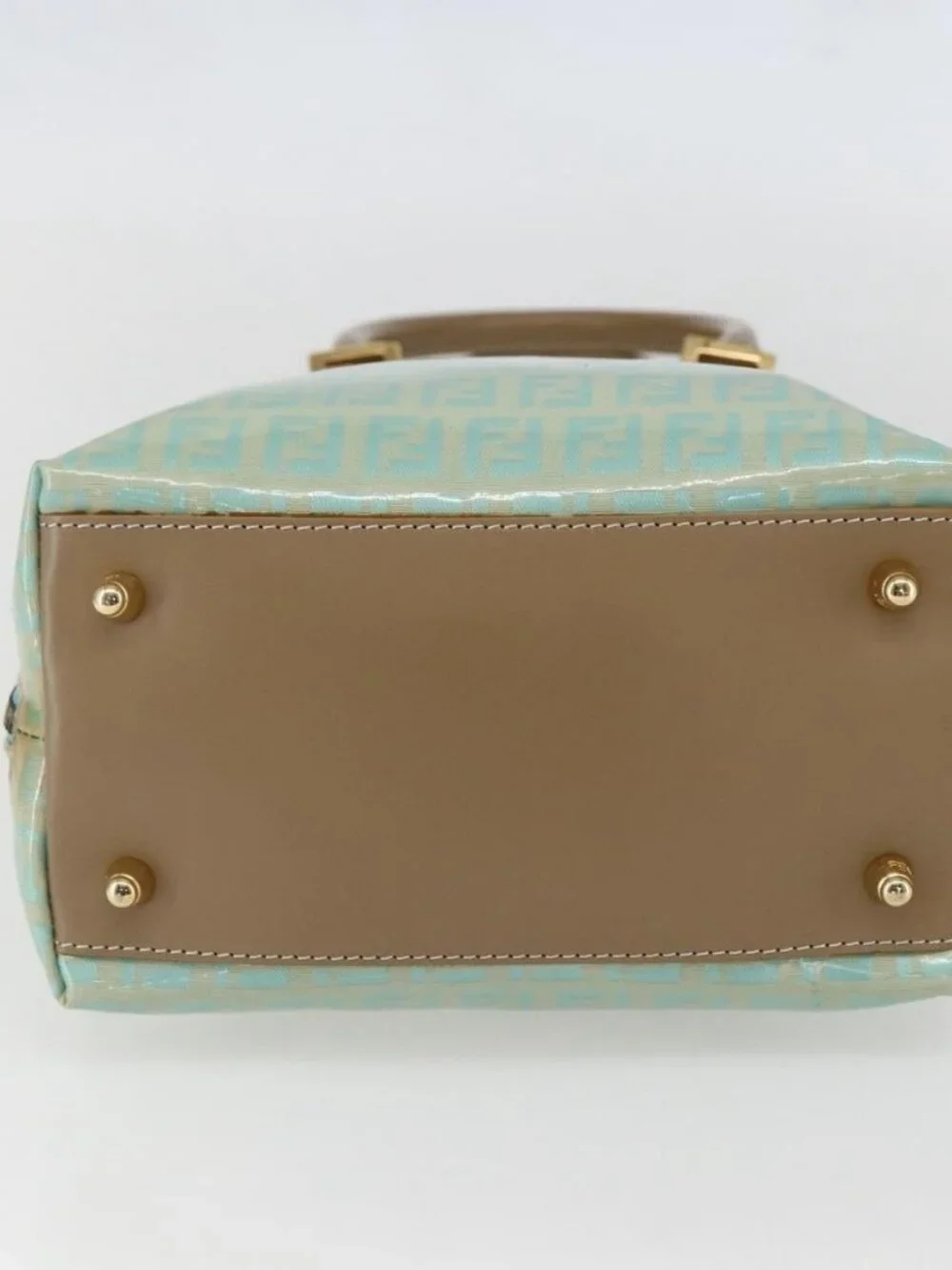 FENDI Zucchino Canvas Hand Bag Enamel Light Blue Gold Auth 159738 - Picture 6 of 16